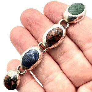 Mexico Womens Sterling Silver Multi Gemstone Bracelet 7 Inch